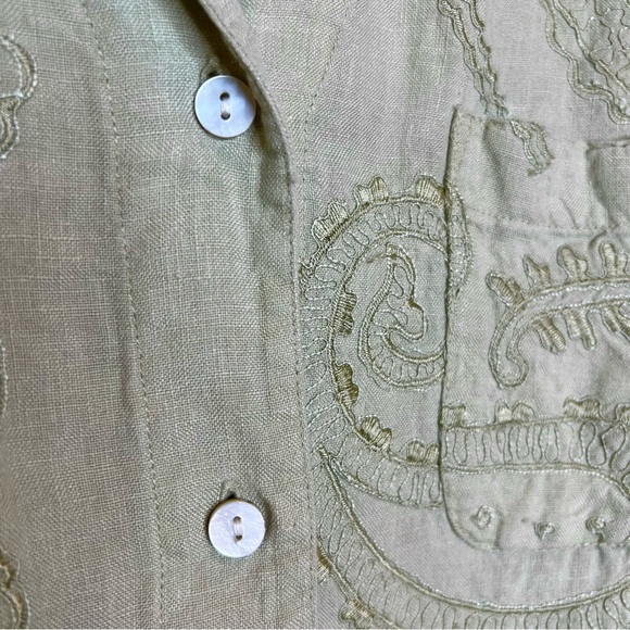Vintage CHICO’S 100% Linen Embroidered Button Down Shirt Shacket. Size L - Picture 4 of 7